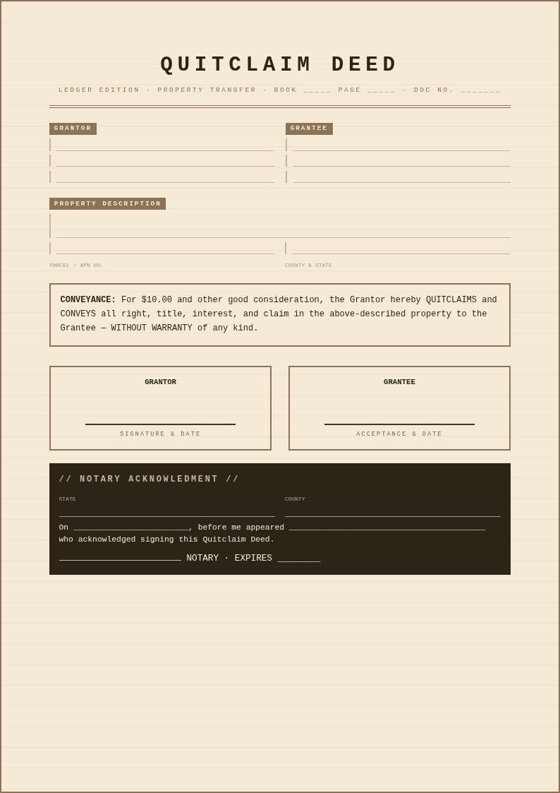 Vintage ledger quitclaim deed